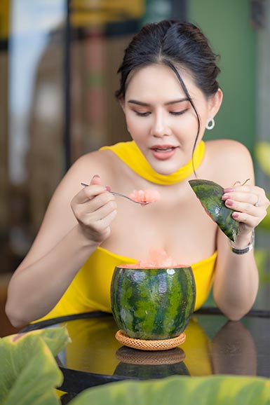 Watermelon filled with ice cream